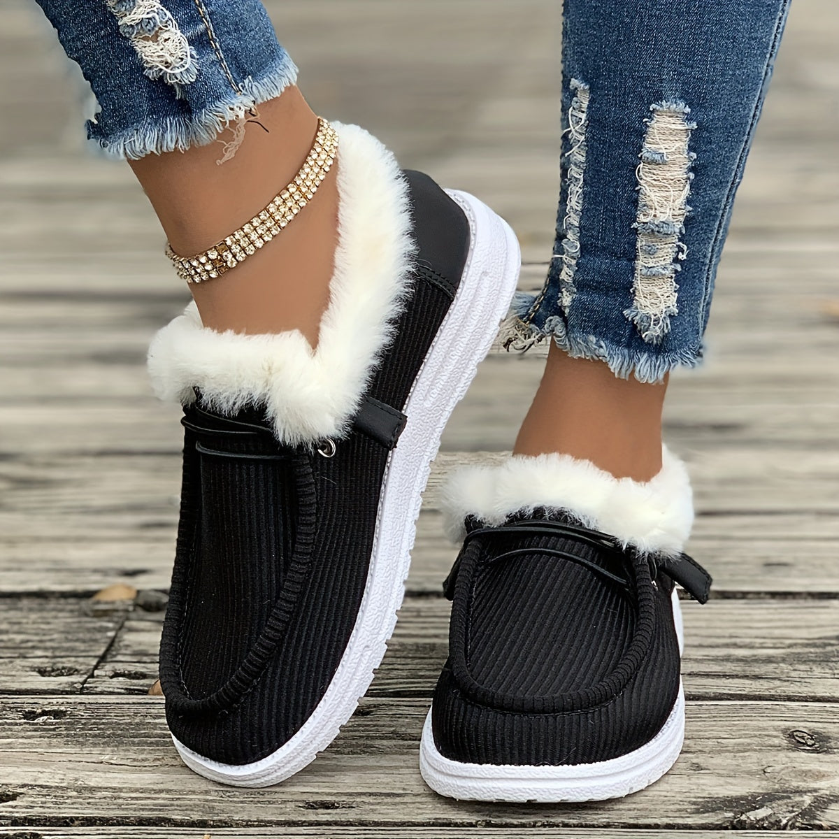 Winter Plush Lined Sneakers, Cozy & Warm Round Toe Flat Shoes, Winter Outdoor Walking Shoes