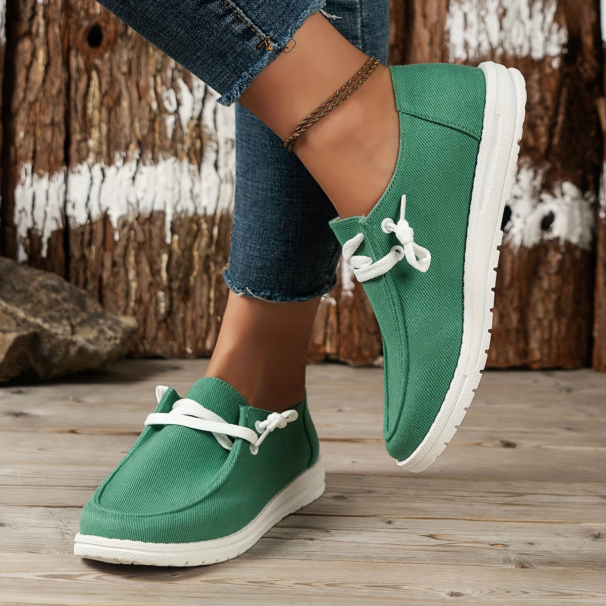 Women's Low Top Canvas Shoes, Round Toe Slip On Flat Loafers, Casual Walking Shoes
