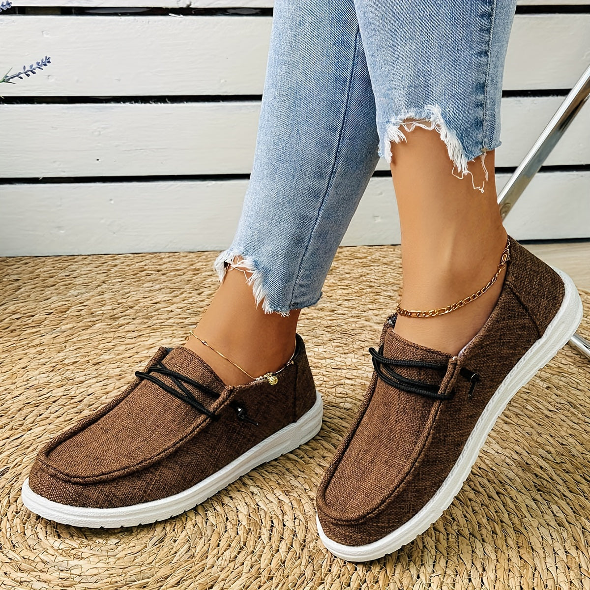 Women's Solid Color Canvas Shoes, Casual Lace Up Loafer Shoes, Lightweight Low Top Sneakers